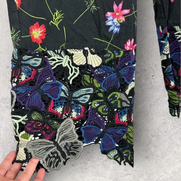 French Connection Wide Leg Crochet Floral Boho Pants Lyocell Lace Mix Trousers 2 - Picture 7 of 15